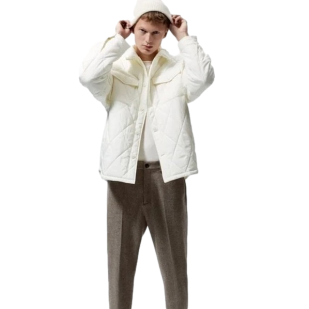 ZARA OFF-WHITE QUILTED LIGHTWEIGHT PUFFER SHACKET- MEN’S SIZE M- UNISEX- NWT